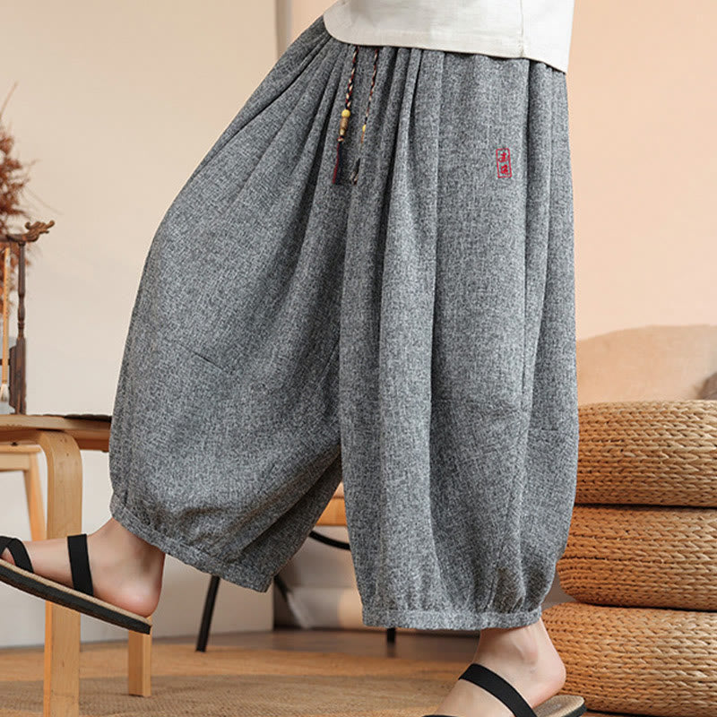 Pantalones harén cortos hasta el tobillo con bordado de personajes de verano de Buddha Stones y cordón ajustable para hombre con bolsillos - image 7