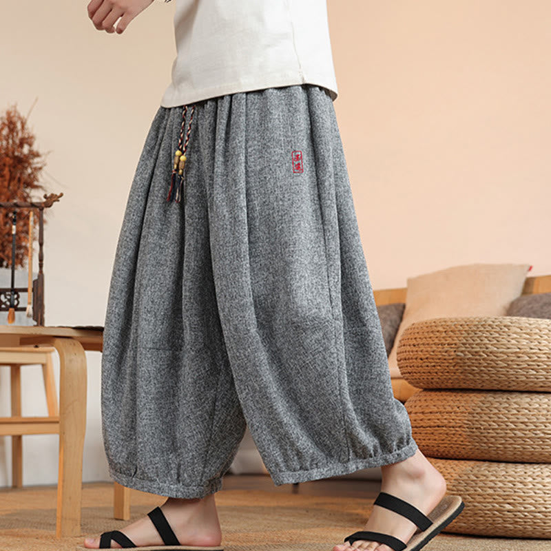 Pantalones harén cortos hasta el tobillo con bordado de personajes de verano de Buddha Stones y cordón ajustable para hombre con bolsillos - image 6