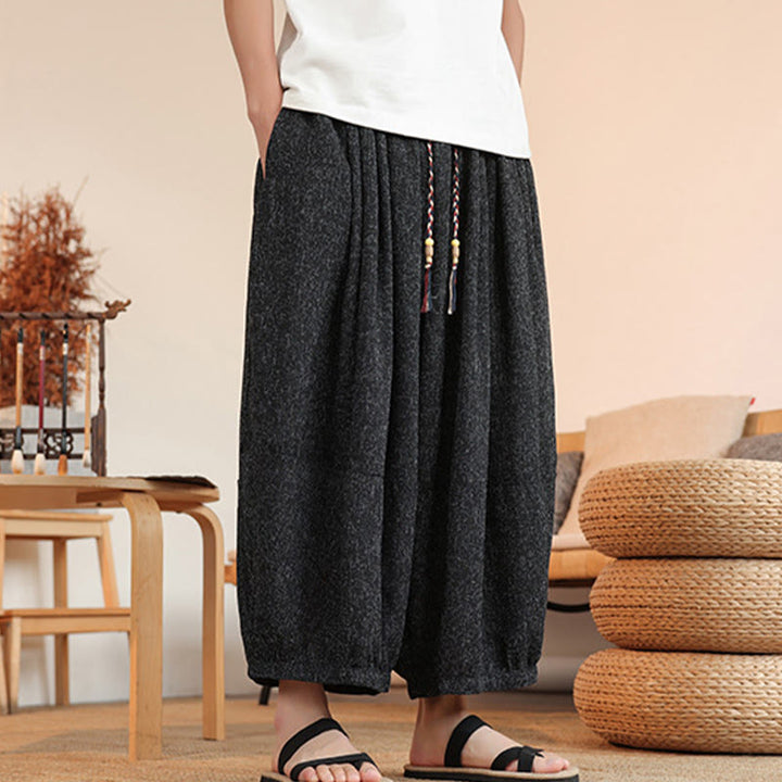 Pantalones harén cortos hasta el tobillo con bordado de personajes de verano de Buddha Stones y cordón ajustable para hombre con bolsillos - image 15