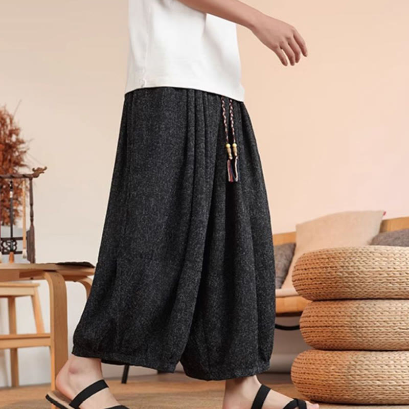 Pantalones harén cortos hasta el tobillo con bordado de personajes de verano de Buddha Stones y cordón ajustable para hombre con bolsillos - image 18