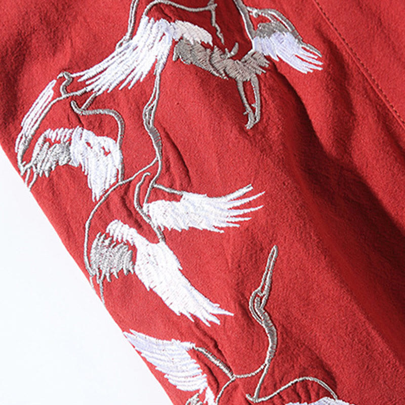 Chaqueta tipo kimono para hombre, de lino y algodón, con bordado de Buddha Stones y grullas blancas voladoras. - image 9