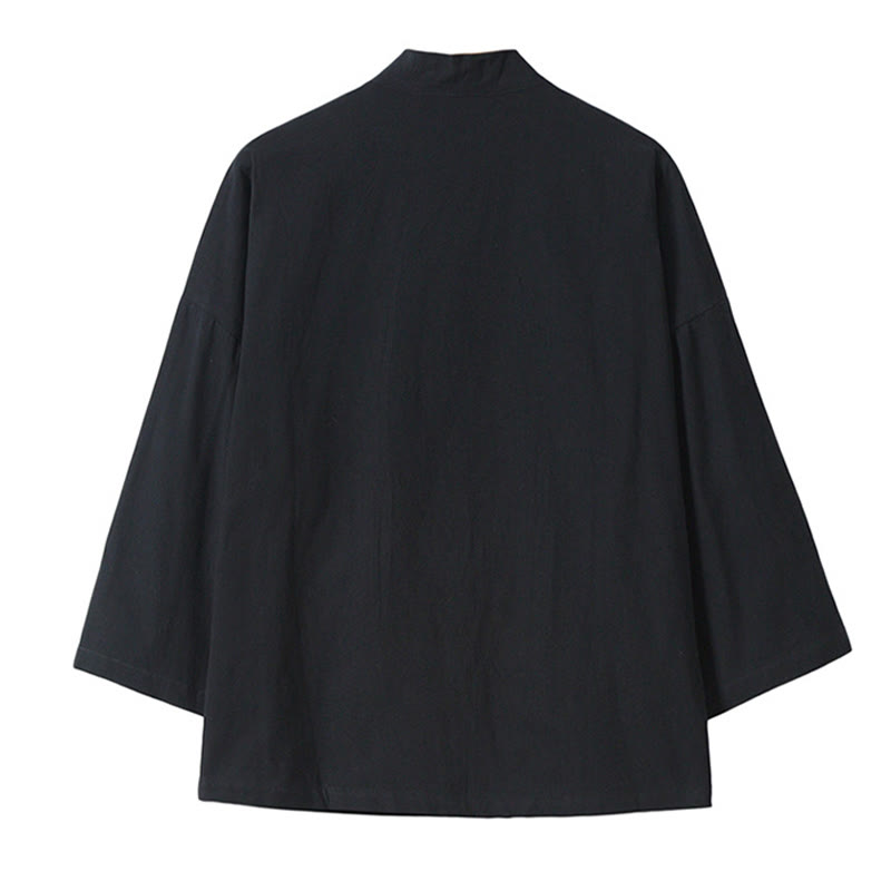 Chaqueta tipo kimono para hombre, de lino y algodón, con bordado de Buddha Stones y grullas blancas voladoras. - image 14