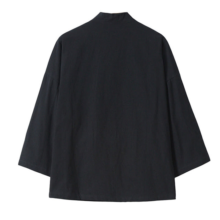 Chaqueta tipo kimono para hombre, de lino y algodón, con bordado de Buddha Stones y grullas blancas voladoras. - image 14