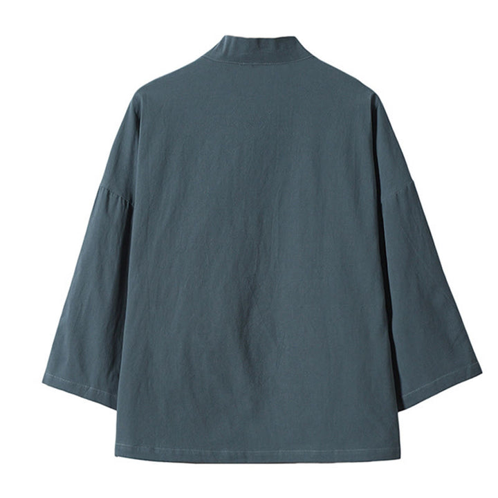 Chaqueta tipo kimono para hombre, de lino y algodón, con bordado de Buddha Stones y grullas blancas voladoras. - image 1