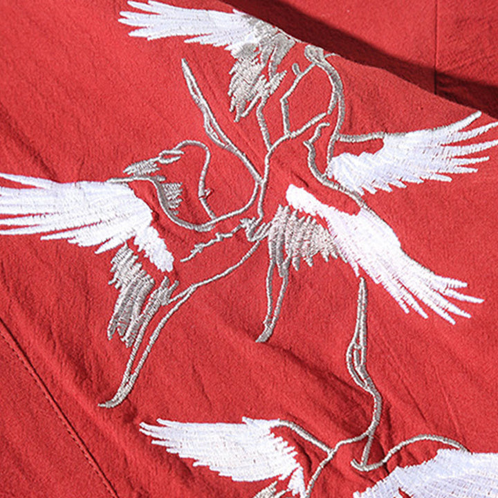 Chaqueta tipo kimono para hombre, de lino y algodón, con bordado de Buddha Stones y grullas blancas voladoras. - image 8