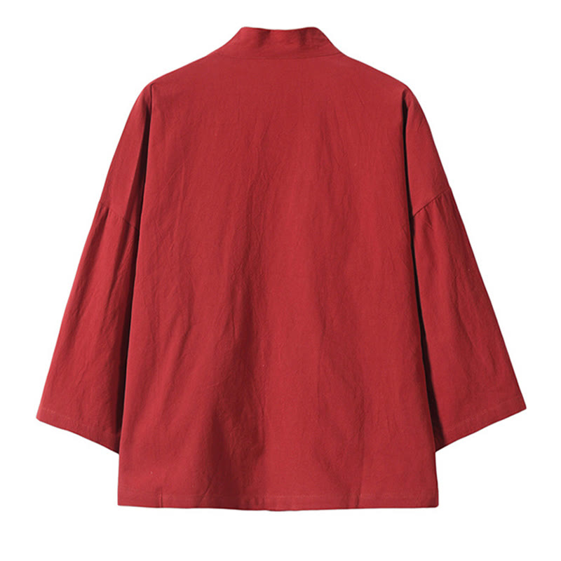 Chaqueta tipo kimono para hombre, de lino y algodón, con bordado de Buddha Stones y grullas blancas voladoras. - image 3