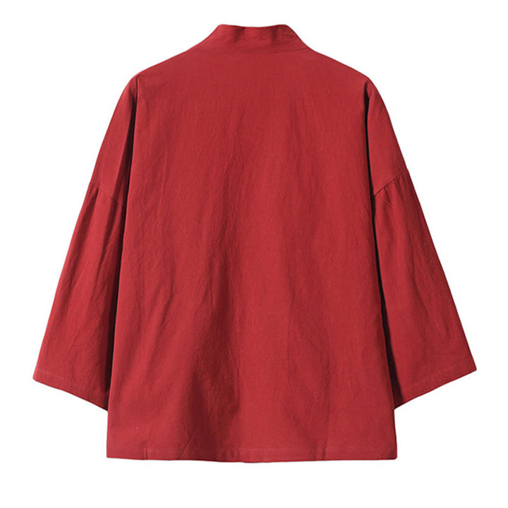 Chaqueta tipo kimono para hombre, de lino y algodón, con bordado de Buddha Stones y grullas blancas voladoras. - image 3