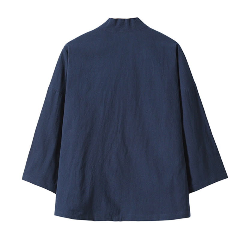 Chaqueta tipo kimono para hombre, de lino y algodón, con bordado de Buddha Stones y grullas blancas voladoras. - image 16