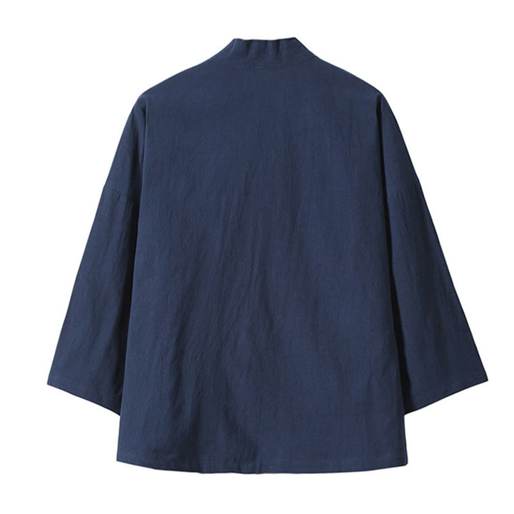 Chaqueta tipo kimono para hombre, de lino y algodón, con bordado de Buddha Stones y grullas blancas voladoras. - image 16