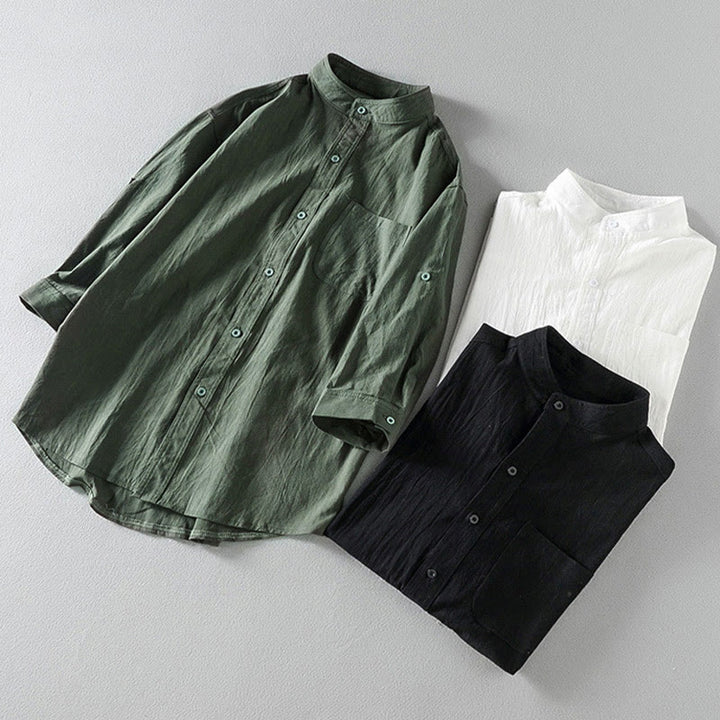 Camisa de lino y algodón de manga corta con botones para hombre, de verano, con estampado de Buddha Stones - image 17