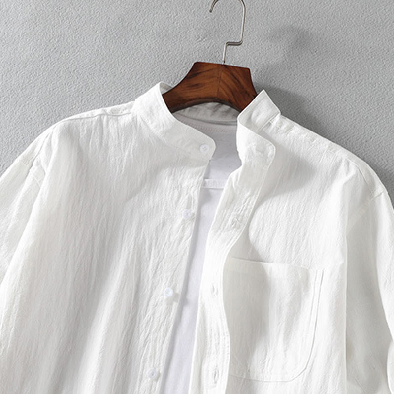 Camisa de lino y algodón de manga corta con botones para hombre, de verano, con estampado de Buddha Stones - image 4