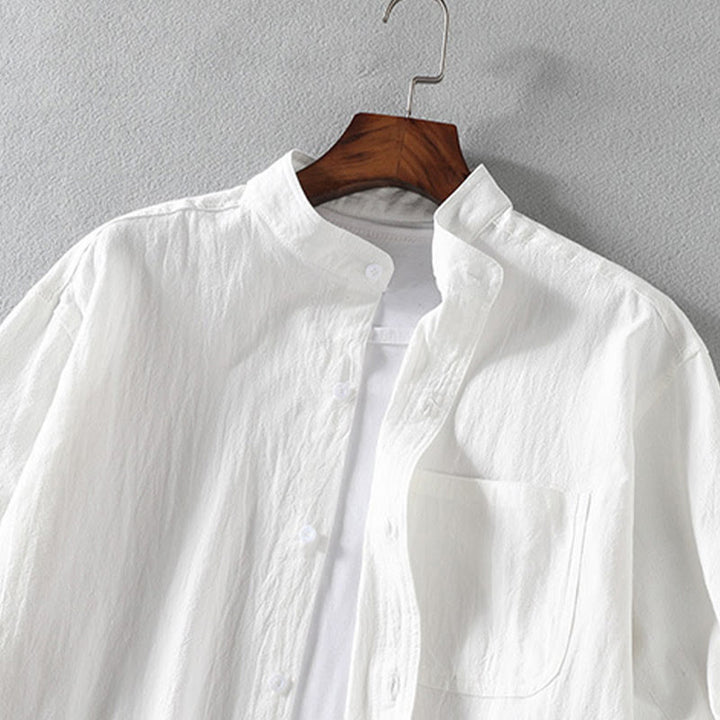 Camisa de lino y algodón de manga corta con botones para hombre, de verano, con estampado de Buddha Stones - image 4