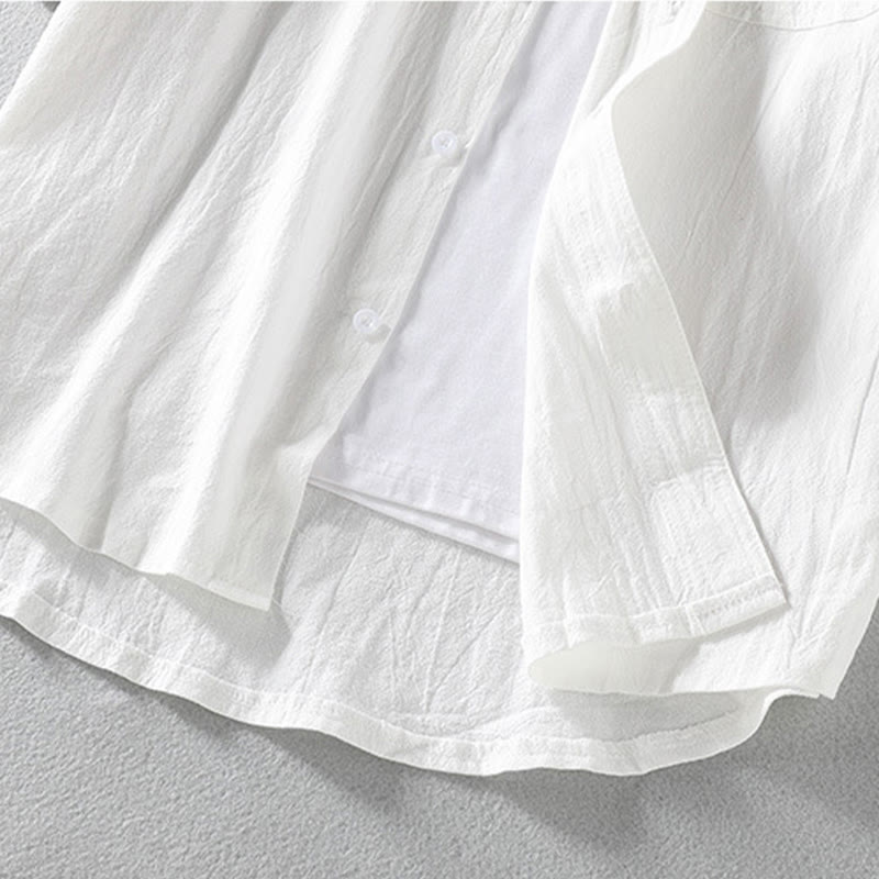 Camisa de lino y algodón de manga corta con botones para hombre, de verano, con estampado de Buddha Stones - image 11