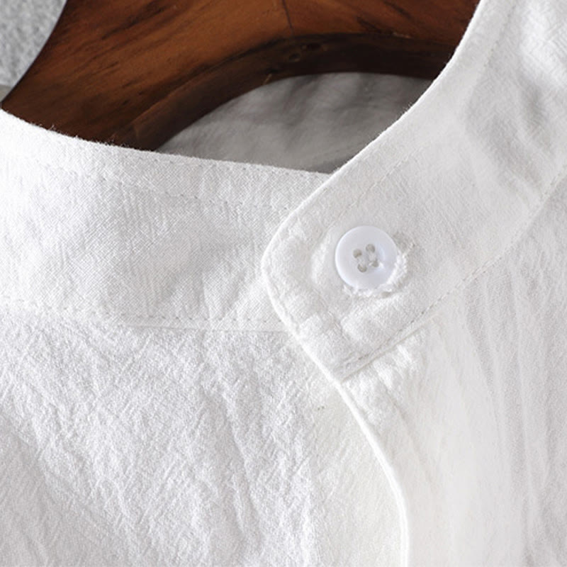 Camisa de lino y algodón de manga corta con botones para hombre, de verano, con estampado de Buddha Stones - image 7