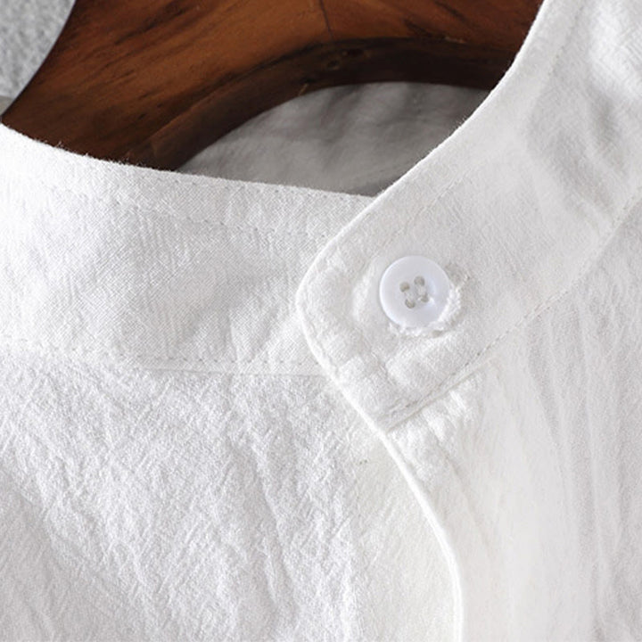 Camisa de lino y algodón de manga corta con botones para hombre, de verano, con estampado de Buddha Stones - image 7