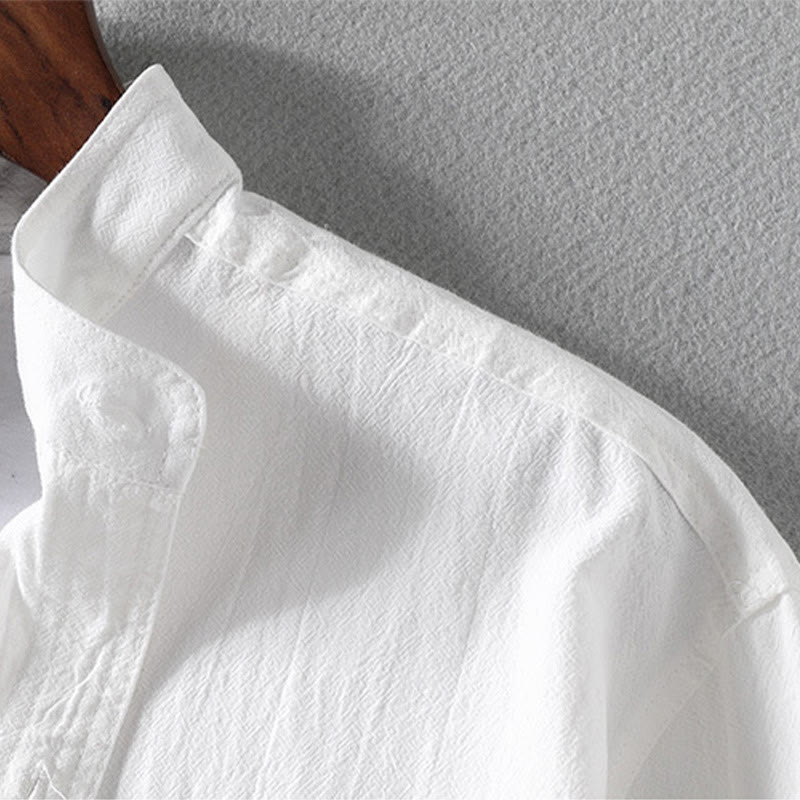 Camisa de lino y algodón de manga corta con botones para hombre, de verano, con estampado de Buddha Stones - image 8