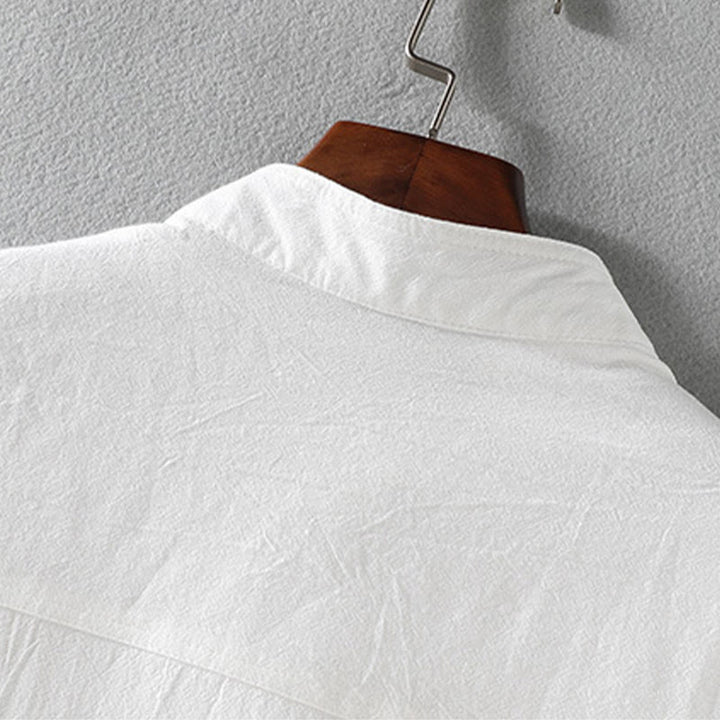 Camisa de lino y algodón de manga corta con botones para hombre, de verano, con estampado de Buddha Stones - image 6