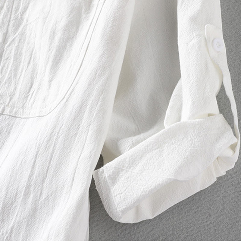 Camisa de lino y algodón de manga corta con botones para hombre, de verano, con estampado de Buddha Stones - image 13