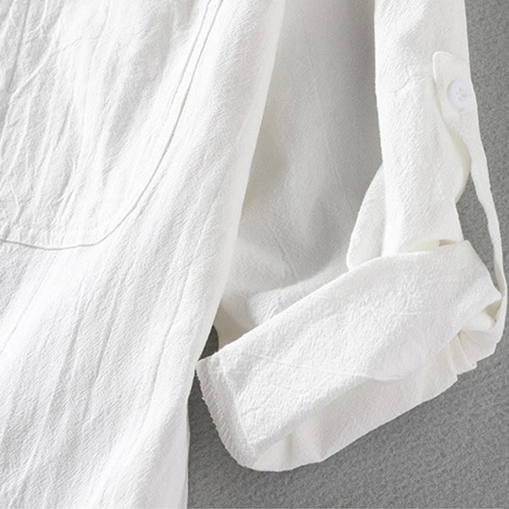 Camisa de lino y algodón de manga corta con botones para hombre, de verano, con estampado de Buddha Stones - image 13