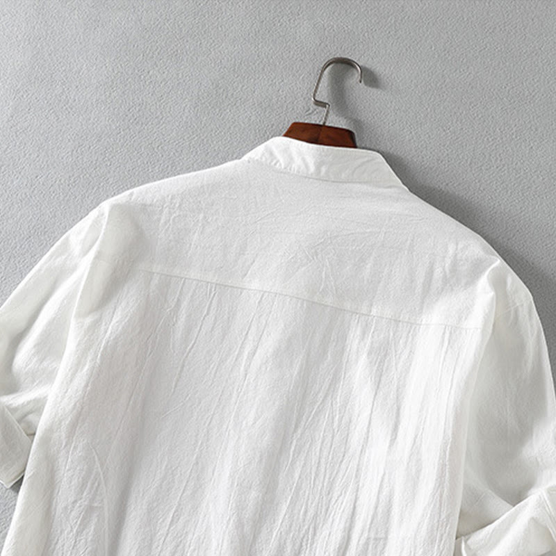 Camisa de lino y algodón de manga corta con botones para hombre, de verano, con estampado de Buddha Stones - image 5