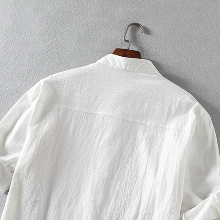 Camisa de lino y algodón de manga corta con botones para hombre, de verano, con estampado de Buddha Stones - image 5