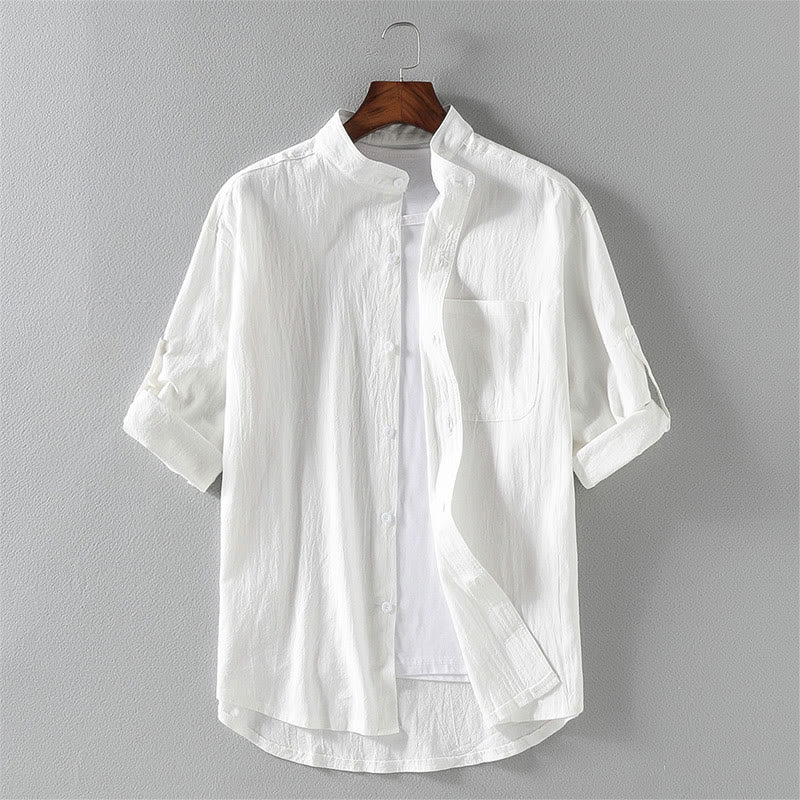 Camisa de lino y algodón de manga corta con botones para hombre, de verano, con estampado de Buddha Stones - Blanco - US/UK/AU46, EU56 (5XL) - image 2