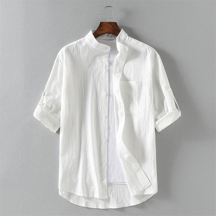 Camisa de lino y algodón de manga corta con botones para hombre, de verano, con estampado de Buddha Stones - Blanco - US/UK/AU46, EU56 (5XL) - image 2