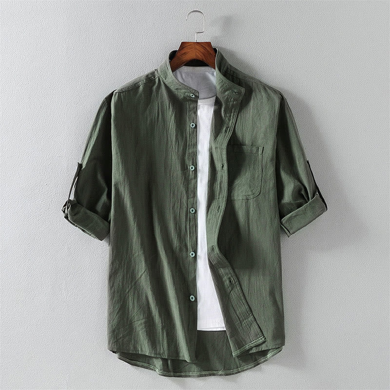 Camisa de lino y algodón de manga corta con botones para hombre, de verano, con estampado de Buddha Stones - Verde mar oscuro - US/UK/AU46, EU56 (5XL) - image 16