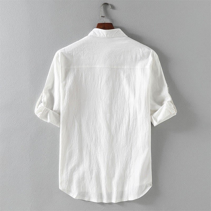 Camisa de lino y algodón de manga corta con botones para hombre, de verano, con estampado de Buddha Stones - image 3