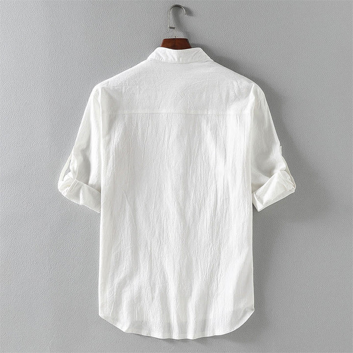 Camisa de lino y algodón de manga corta con botones para hombre, de verano, con estampado de Buddha Stones - image 3