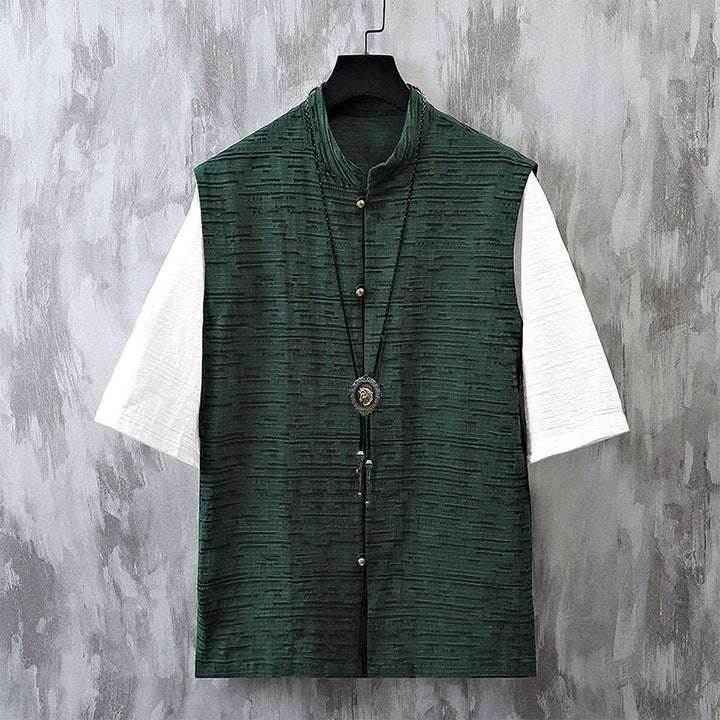 Camisa de lino y algodón de media manga para hombre con diseño de patchwork de verano con Buddha Stones - Cadete Azul - US/UK/AU48, EU58 (6XL) - image 4