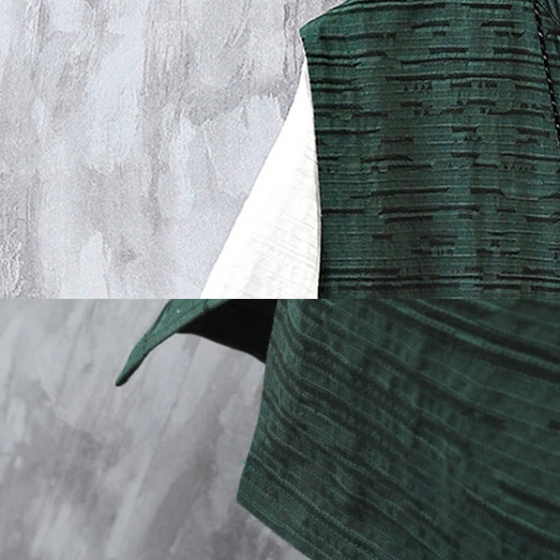 Camisa de lino y algodón de media manga para hombre con diseño de patchwork de verano con Buddha Stones - image 6