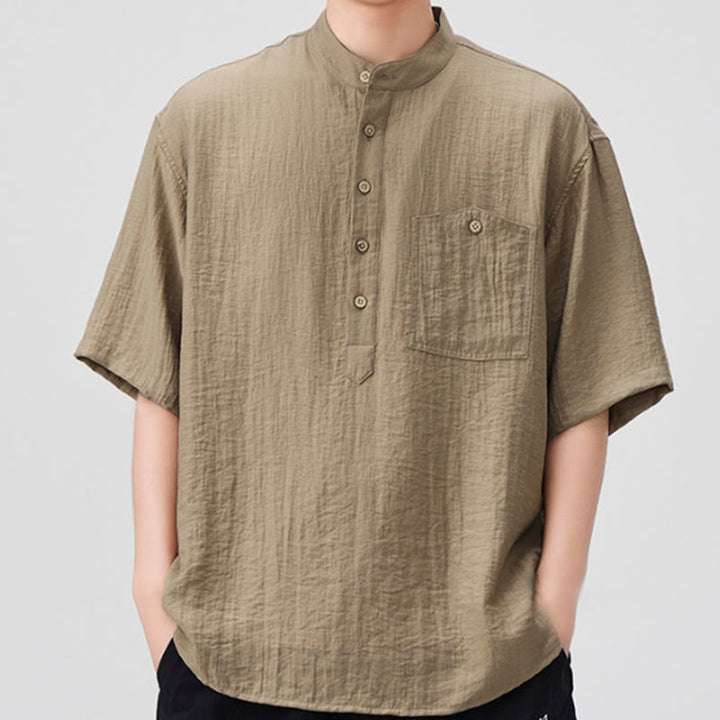 Camisa de media manga para hombre con diseño de botones lisos de verano con Buddha Stones - Broncearse - US/UK/AU44, EU54 (4XL) - image 8