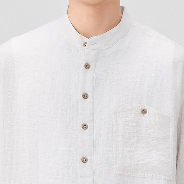 Camisa de media manga para hombre con diseño de botones lisos de verano con Buddha Stones - image 3