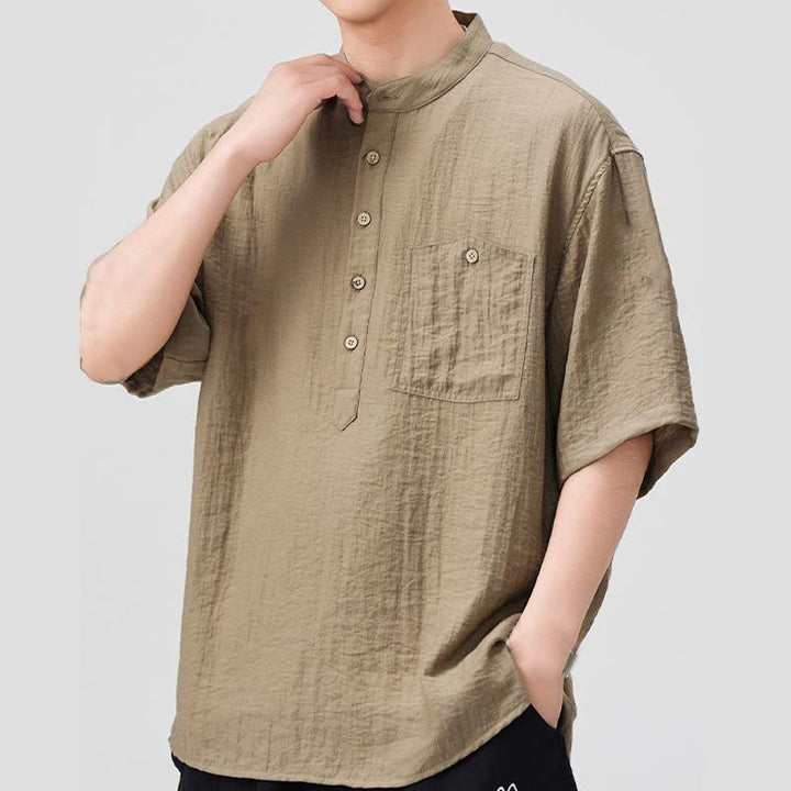 Camisa de media manga para hombre con diseño de botones lisos de verano con Buddha Stones - image 9