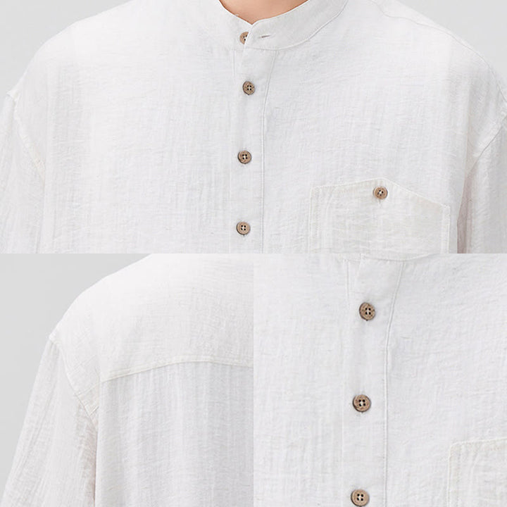Camisa de media manga para hombre con diseño de botones lisos de verano con Buddha Stones - image 6