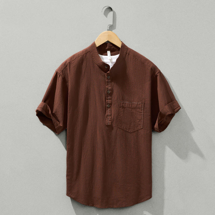 Camisa de algodón de manga corta con botones y estampado de Buddha Stones para hombre, de verano, lisa - Tierra de siena - US/UK/AU42, EU52 (3XL) - image 21