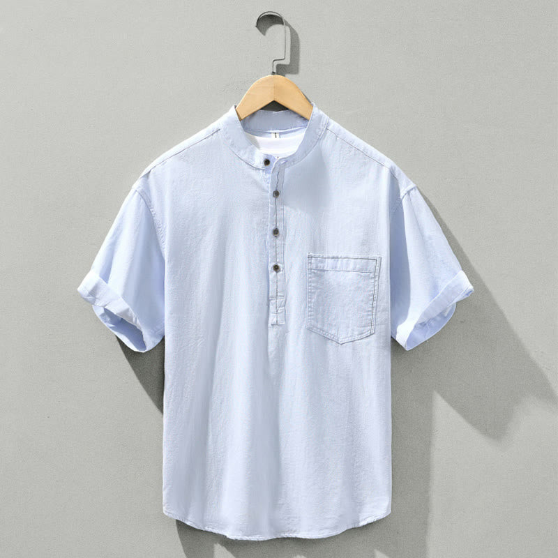 Camisa de algodón de manga corta con botones y estampado de Buddha Stones para hombre, de verano, lisa - Azur - US/UK/AU42, EU52 (3XL) - image 0