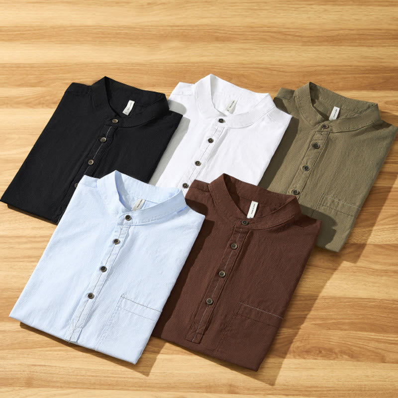 Camisa de algodón de manga corta con botones y estampado de Buddha Stones para hombre, de verano, lisa - image 33