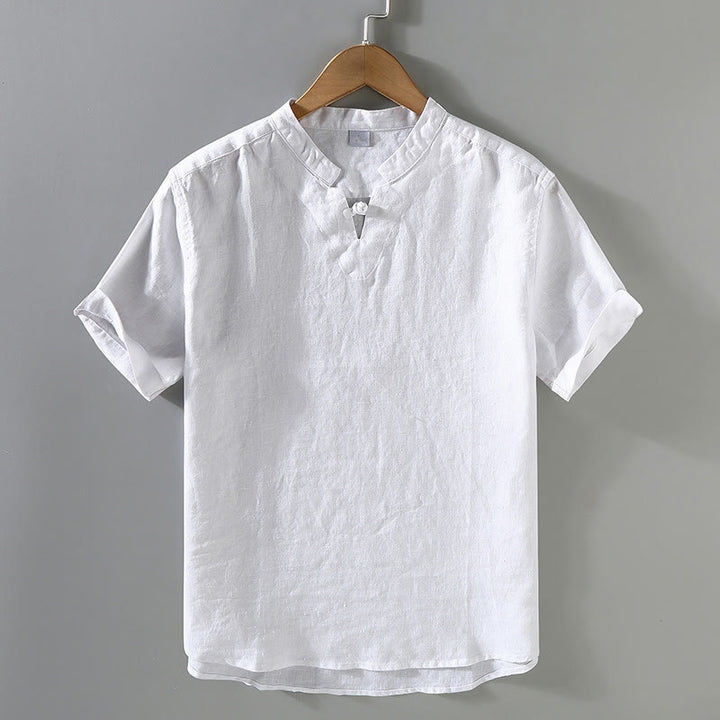 Camisa de lino de manga corta para hombre con diseño sólido de verano Buddha Stones - Blanco - US/UK/AU42, EU52 (3XL) - image 9