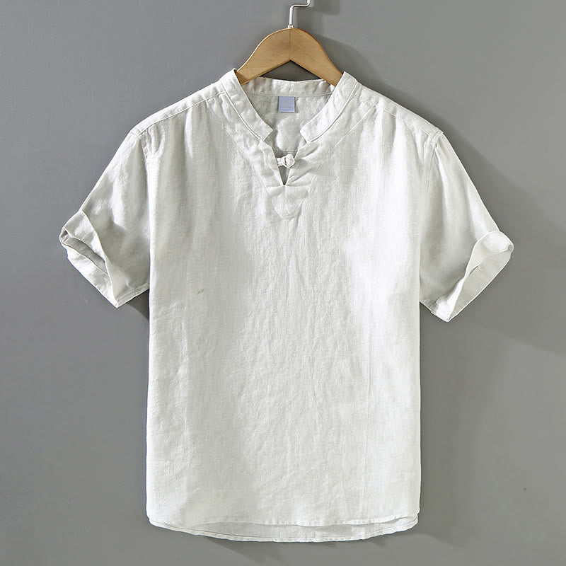 Camisa de lino de manga corta para hombre con diseño sólido de verano Buddha Stones - Gris claro - US/UK/AU42, EU52 (3XL) - image 11