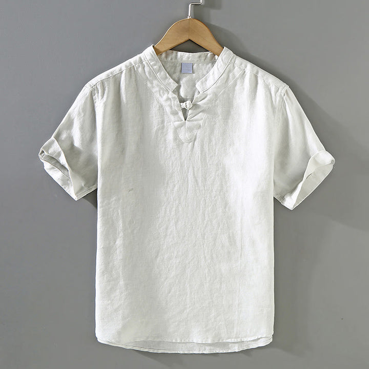 Camisa de lino de manga corta para hombre con diseño sólido de verano Buddha Stones - Gris claro - US/UK/AU42, EU52 (3XL) - image 11