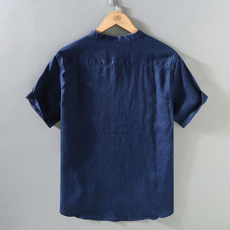 Camisa de lino de manga corta para hombre con diseño sólido de verano Buddha Stones - image 1