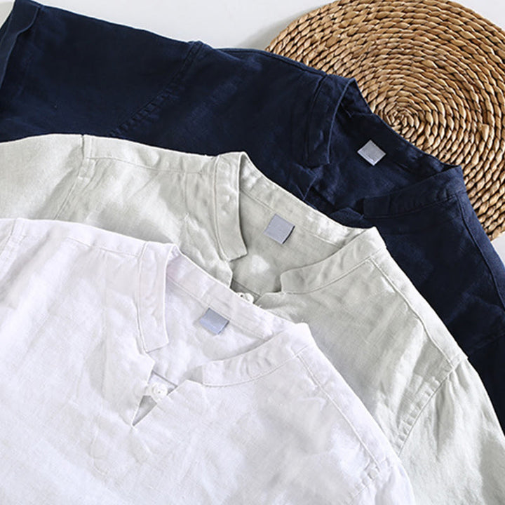 Camisa de lino de manga corta para hombre con diseño sólido de verano Buddha Stones - image 10