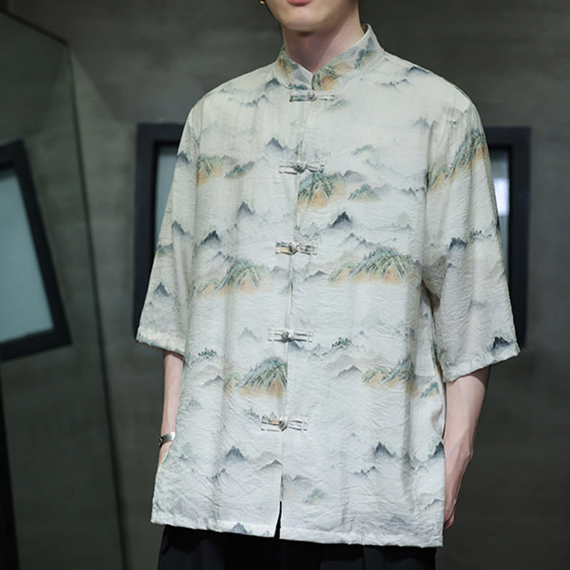 Camisa de lino y algodón de manga corta para hombre, traje Tang chino con Buddha Stones - image 16