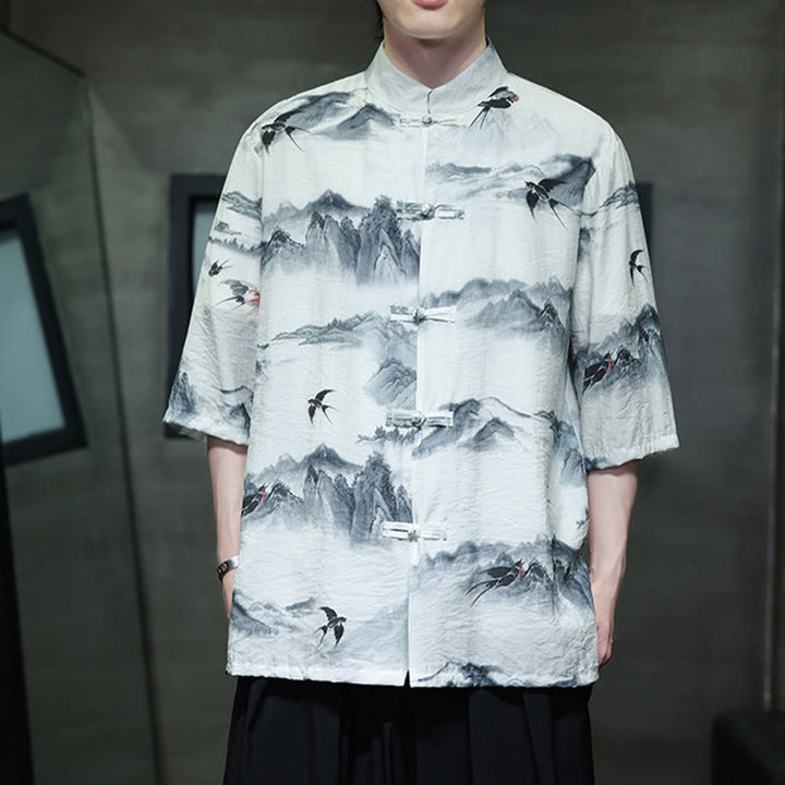 Camisa de lino y algodón de manga corta para hombre, traje Tang chino con Buddha Stones - image 7