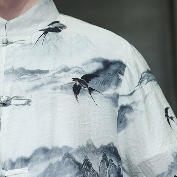 Camisa de lino y algodón de manga corta para hombre, traje Tang chino con Buddha Stones - image 11