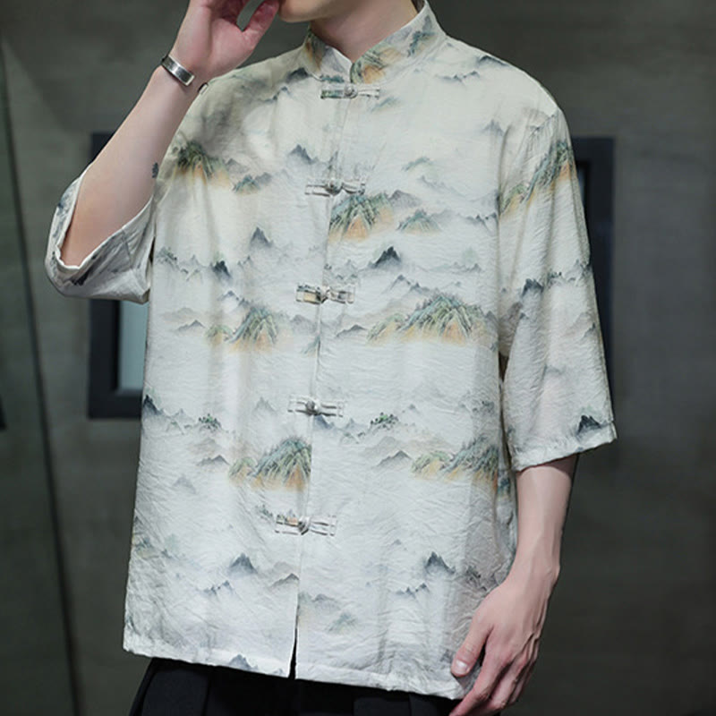 Camisa de lino y algodón de manga corta para hombre, traje Tang chino con Buddha Stones - image 18