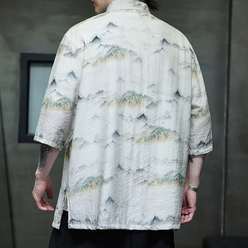 Camisa de lino y algodón de manga corta para hombre, traje Tang chino con Buddha Stones - image 14