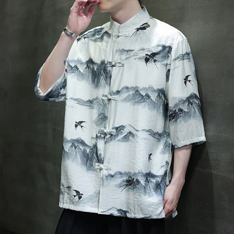 Camisa de lino y algodón de manga corta para hombre, traje Tang chino con Buddha Stones - image 7